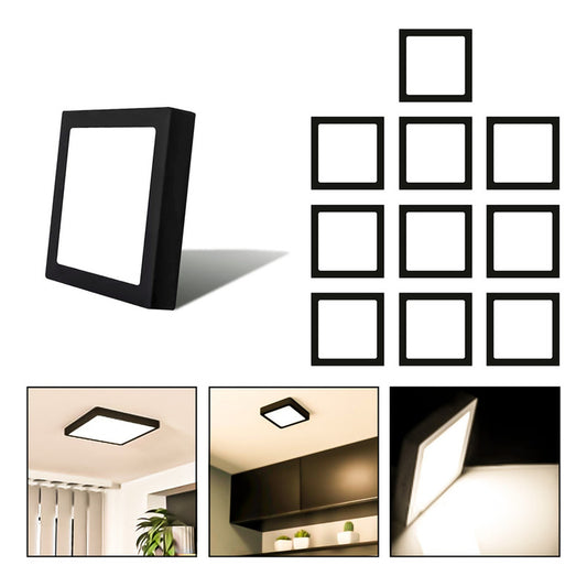 10 Foco Plafon Sobrepuesto Cuadrado 24w Luz Calida B. Negro