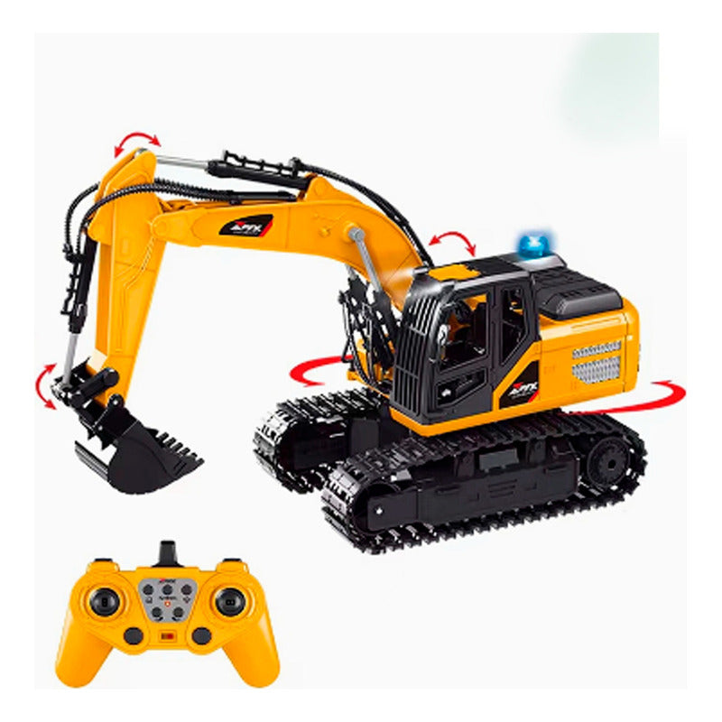 Auto A Control Excavadora Con Luces Humo Brazo Electrico Escala 1:24