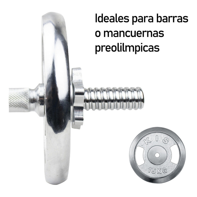 Pack 2 Disco Preolímpico 15kg C/u Cromado Profesional Agarre