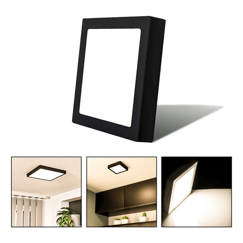 Foco Plafon Led Sobrepuesto Cuadrado 24w Luz Calida B. Negro