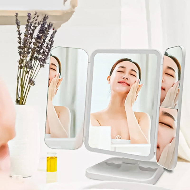 Espejo Maquillaje Profesional 22 Led Aumento Plegable Grande