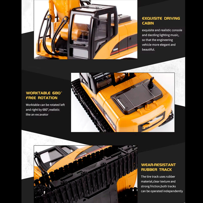 Auto A Control Excavadora Con Luces Humo Brazo Electrico Escala 1:24