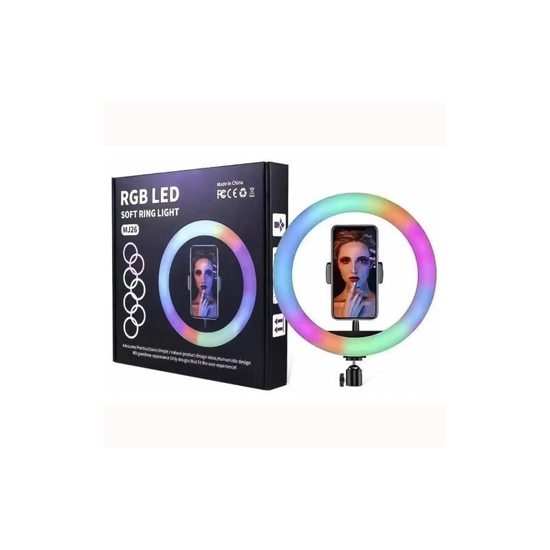 Aro De Luz Rgb Multicolor Con Control De 26cm Y Tripode 2.1m