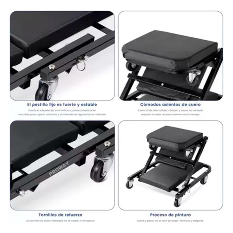 Camilla De Mecanico 6 Ruedas Plegable 150 Kg 2 En1