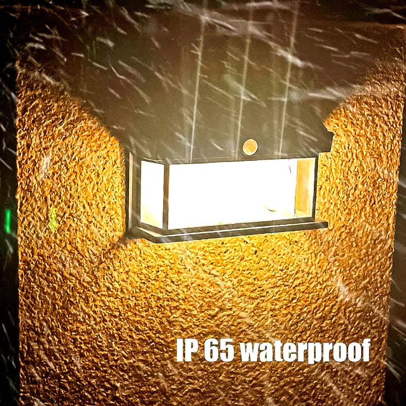 6 Farol Solar Aplique Pared 2 Ampolletas Led Sensor Luz Calida Jardin