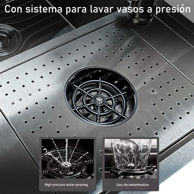 Lavaplatos 80x50cm Con Llave 2 Modos Acero 304 Lavavasos
