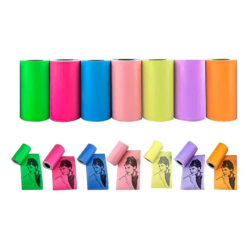 7 Rollos Papel Adhesivo Impresora Térmica Colores 57x30mm
