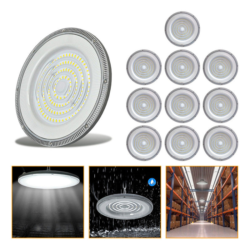 10 Foco Plafon 300w Ip65 Industrial Techo Campana Luz Fría