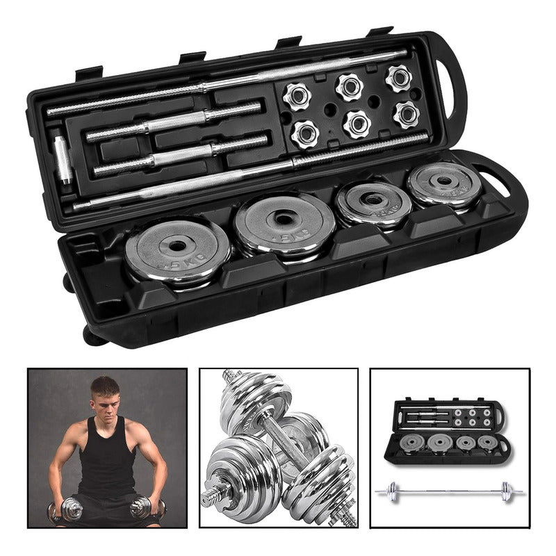 Set Mancuernas Barras Extendibles Kit De 50 Kg Con Maleta