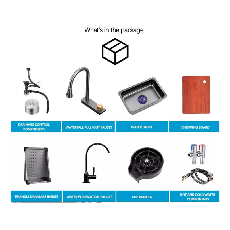 Lavaplatos Cascada Lavavasos Llave 2 Modos 68x45 Acero Inoxidable