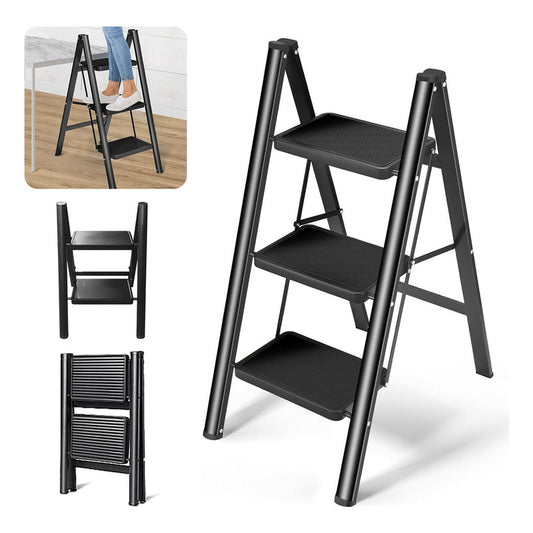 Escalera Taburete Carbono Plegable 3 Escalones 90cm Multiuso
