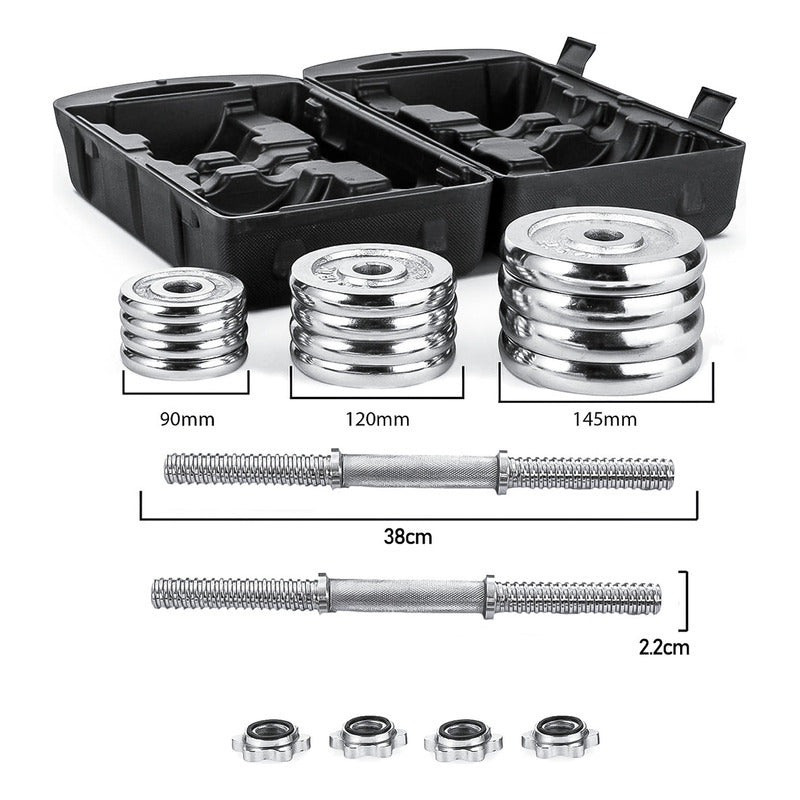 Set De Mancuernas Acero Ajustable 30Kg Con Maletín