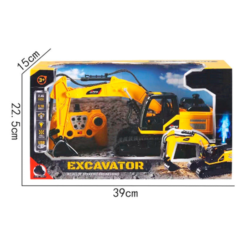 Auto A Control Excavadora Con Luces Humo Brazo Electrico Escala 1:24