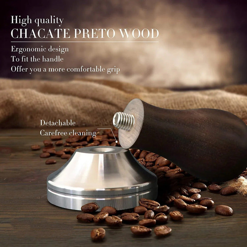Tamper Acero Madera Para Cafetera Espresso 52mm Barista Cafe