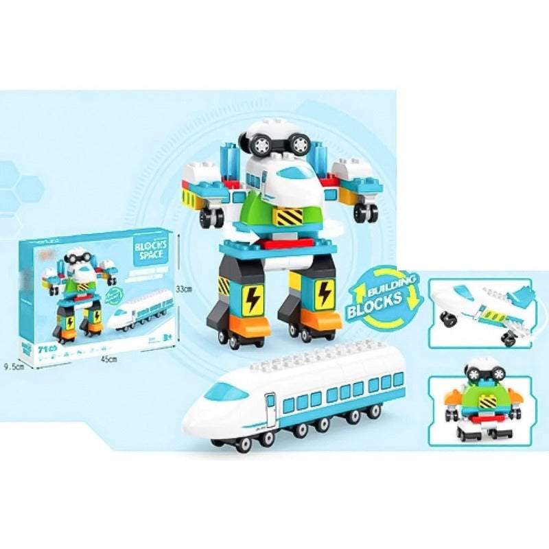 Set De Construccion Bloques Tren Y Robot 71 Piezas Niños