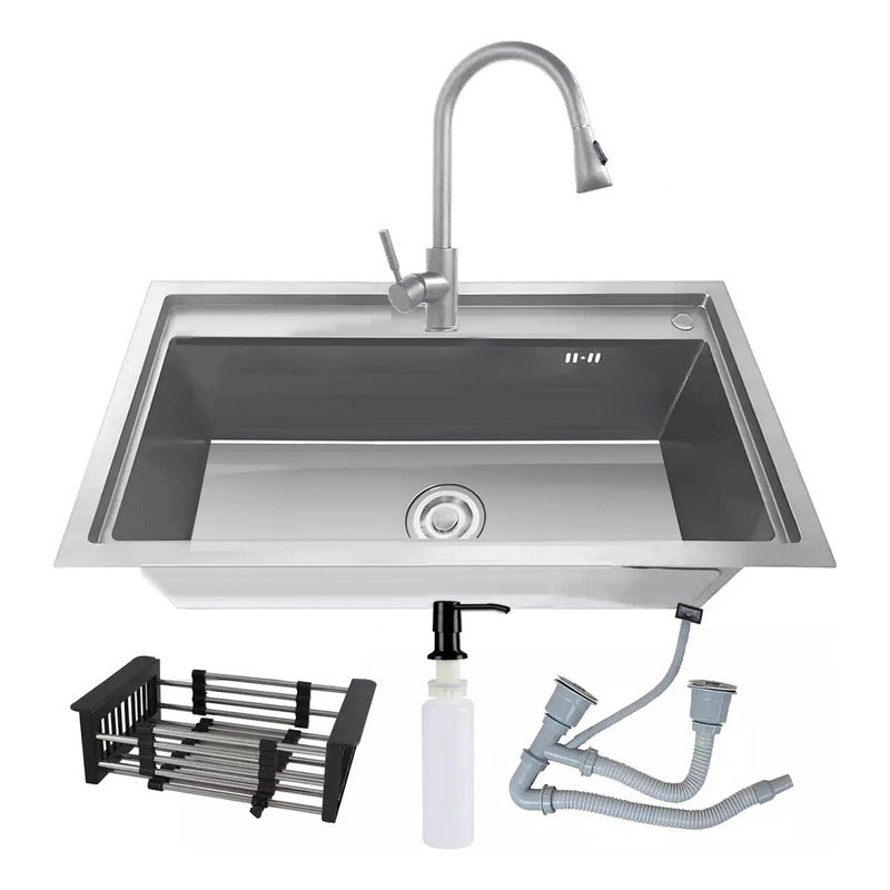 Lavaplatos 68x45cm De Acero Con Llave Dual Full Accesorios C