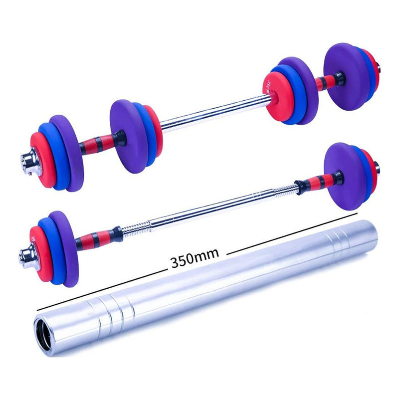 Set Mancuernas Y Barra 30kg Colores Acero Neopreno