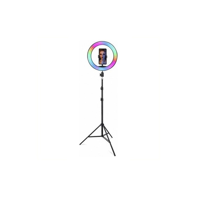 Aro De Luz Rgb Multicolor Con Control De 26cm Y Tripode 2.1m