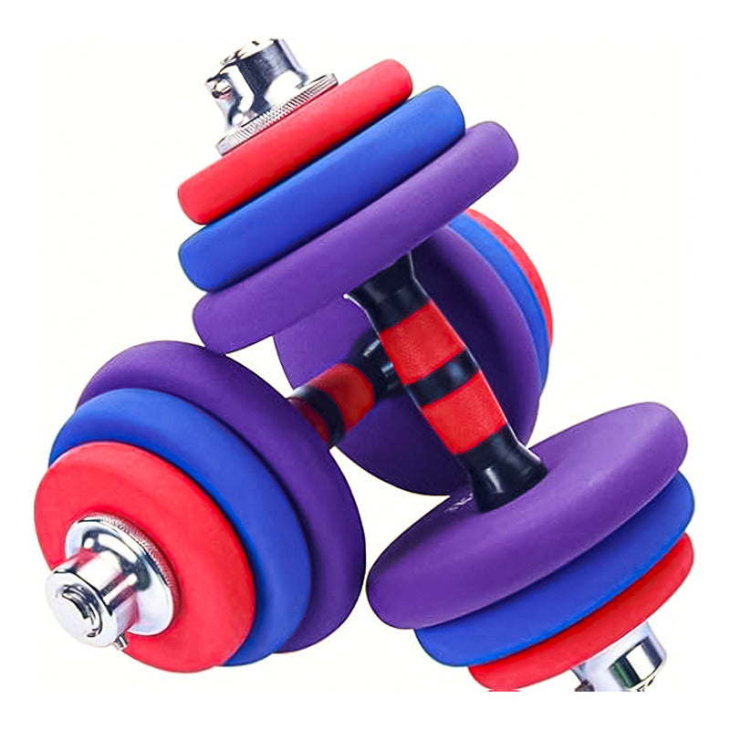 Set Mancuernas Y Barra 30kg Colores Acero Neopreno