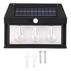 Farol Solar Aplique Pared 3 Ampolletas Led Sensor Luz Calido
