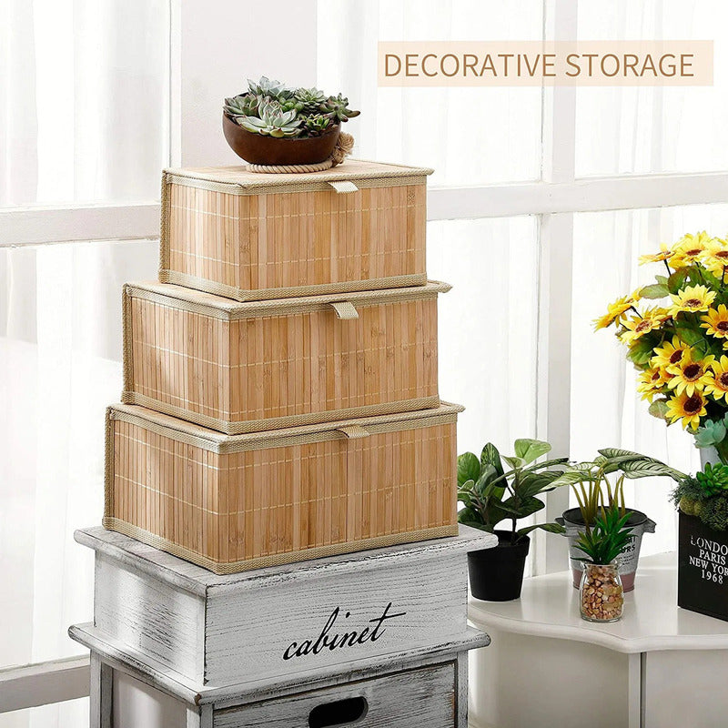 Set 3 Cajas De Bambu Organizadora Multifuncional Closet Baño