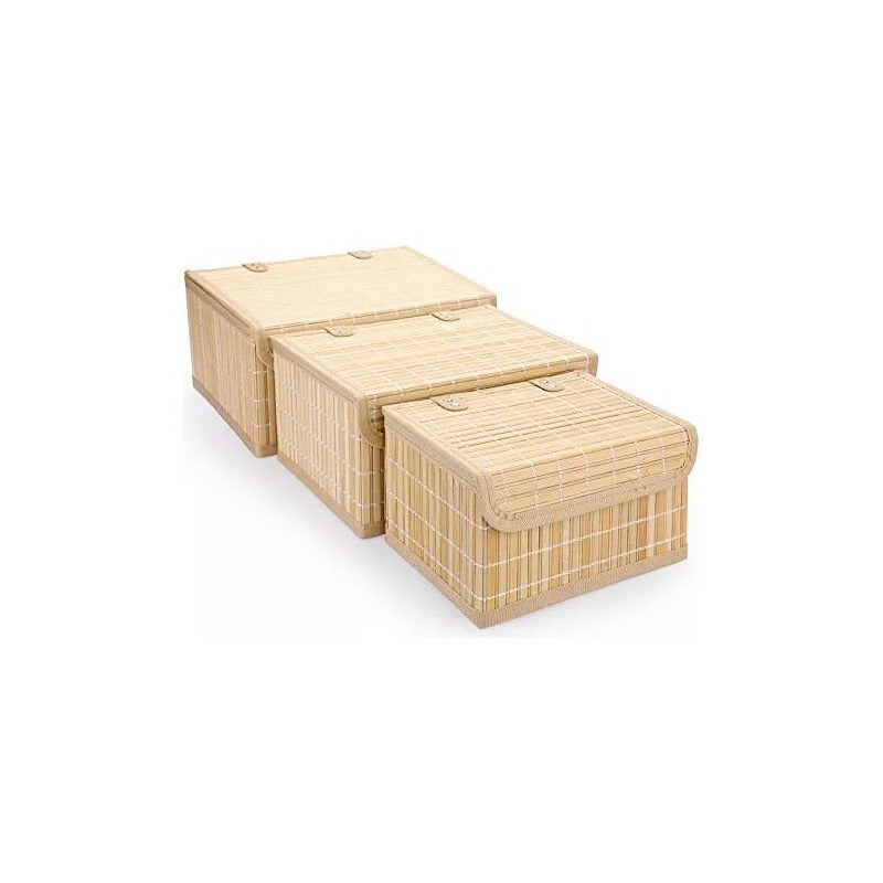 Set 3 Cajas De Bambu Organizadora Multifuncional Closet Baño