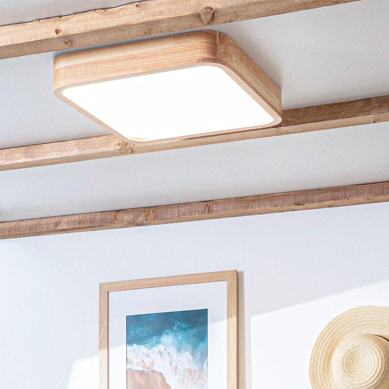 3 Foco Plafon Led Cuadrado Sobrepuesto 36w Luz Fria Madera