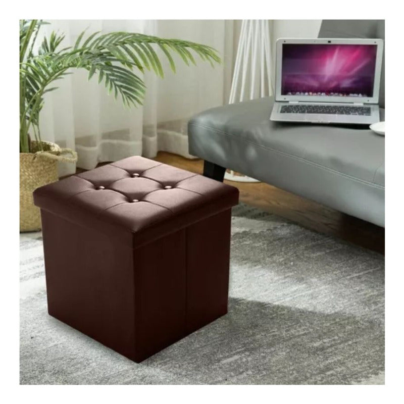 Puff Baul Silla Ecocuero Plegable Organizador 38cm X 38cm