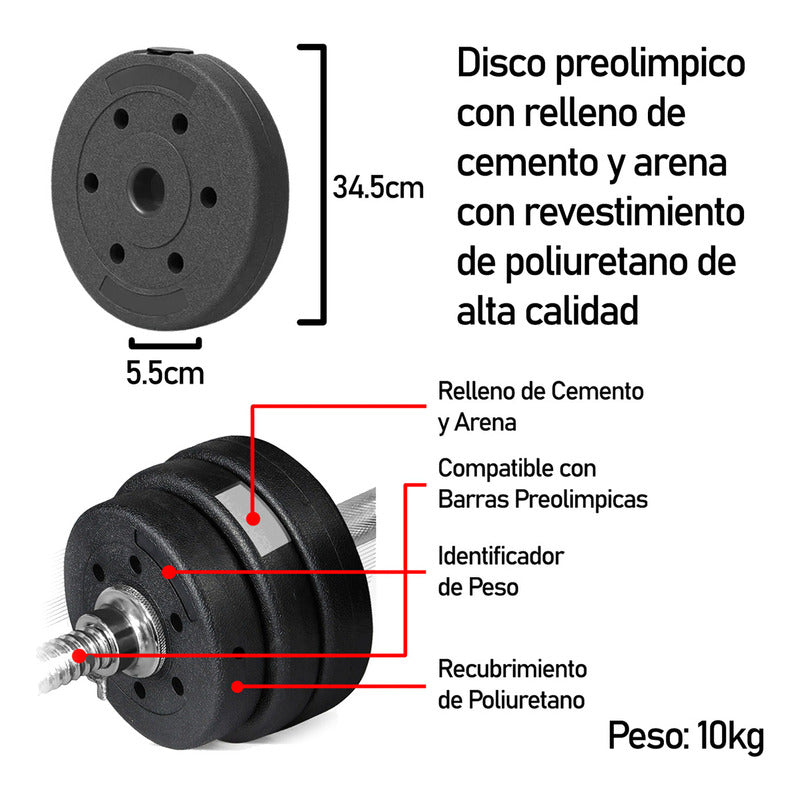 Set 2 Discos Preolímpico Para Pesas 10kg C/u Pvc Boomfit