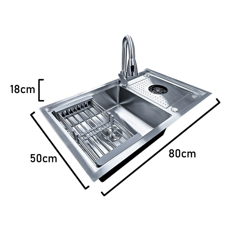 Lavaplatos 80x50cm Con Llave 2 Modos Acero 304 Lavavasos