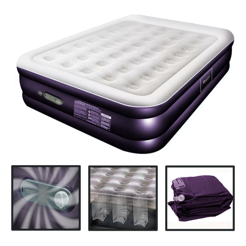 Colchon Cama Inflable Electrico Camping Glamping 2 plazas 45cm