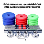 Set Mancuernas Y Barra 20kg Colores Acero Neopreno