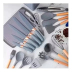 Set 19 Utensilios De Cocina Antiadherente Silicona Madera