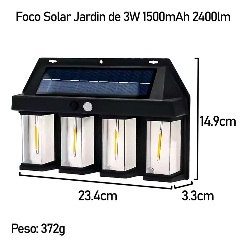 3 Farol Solar Aplique Pared 4 Led Sensor Movimiento L Cálida