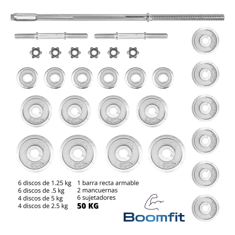 Set Mancuernas Barra Extendible 50 Kg Cromo Con Maleta