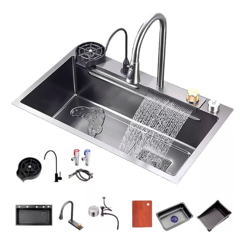 Lavaplatos Cascada Lavavasos Llave 2 Modos 68x45 Acero Inoxidable