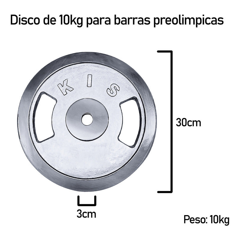 Disco Preolímpico 10kg Cromado Pesas Profesional Con Agarres