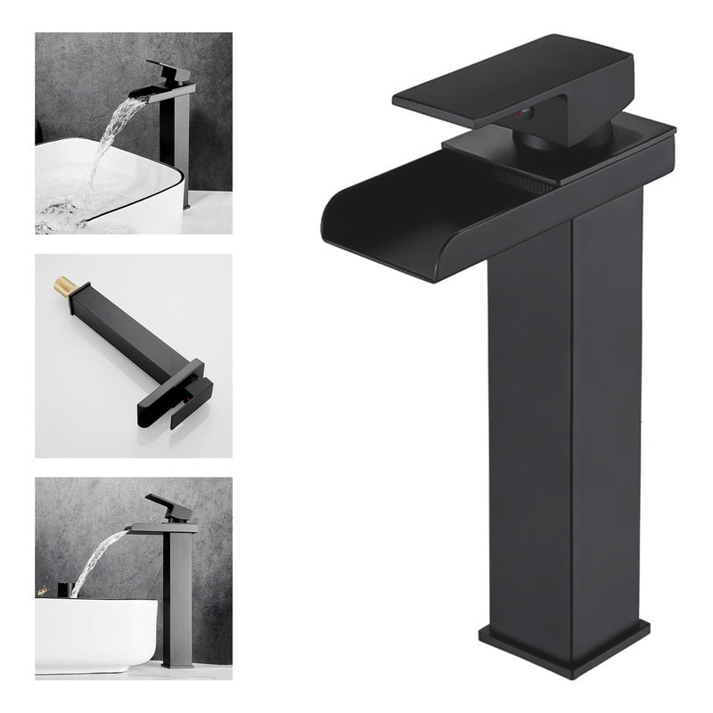 Llave Monomando Lavamanos Estilo Cascada Moderna Acero Negro