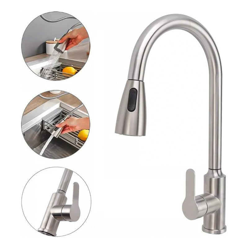 Llave Lavaplatos Extensible Griferia Monomando Cocina Niquel