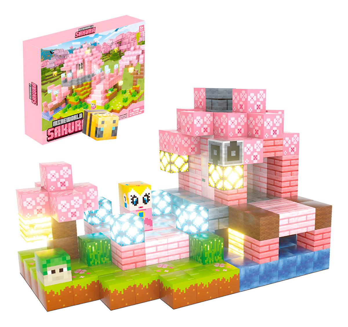 Bloques Magnéticos Tipo Minecraft 188 Pcs 8 Bloques De Luz Sakura