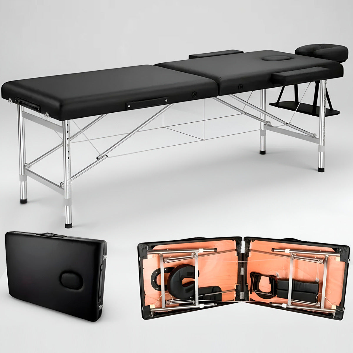 Cama Masajes Estetica Klinik 200kg Altura Ajustable Plegable Negro