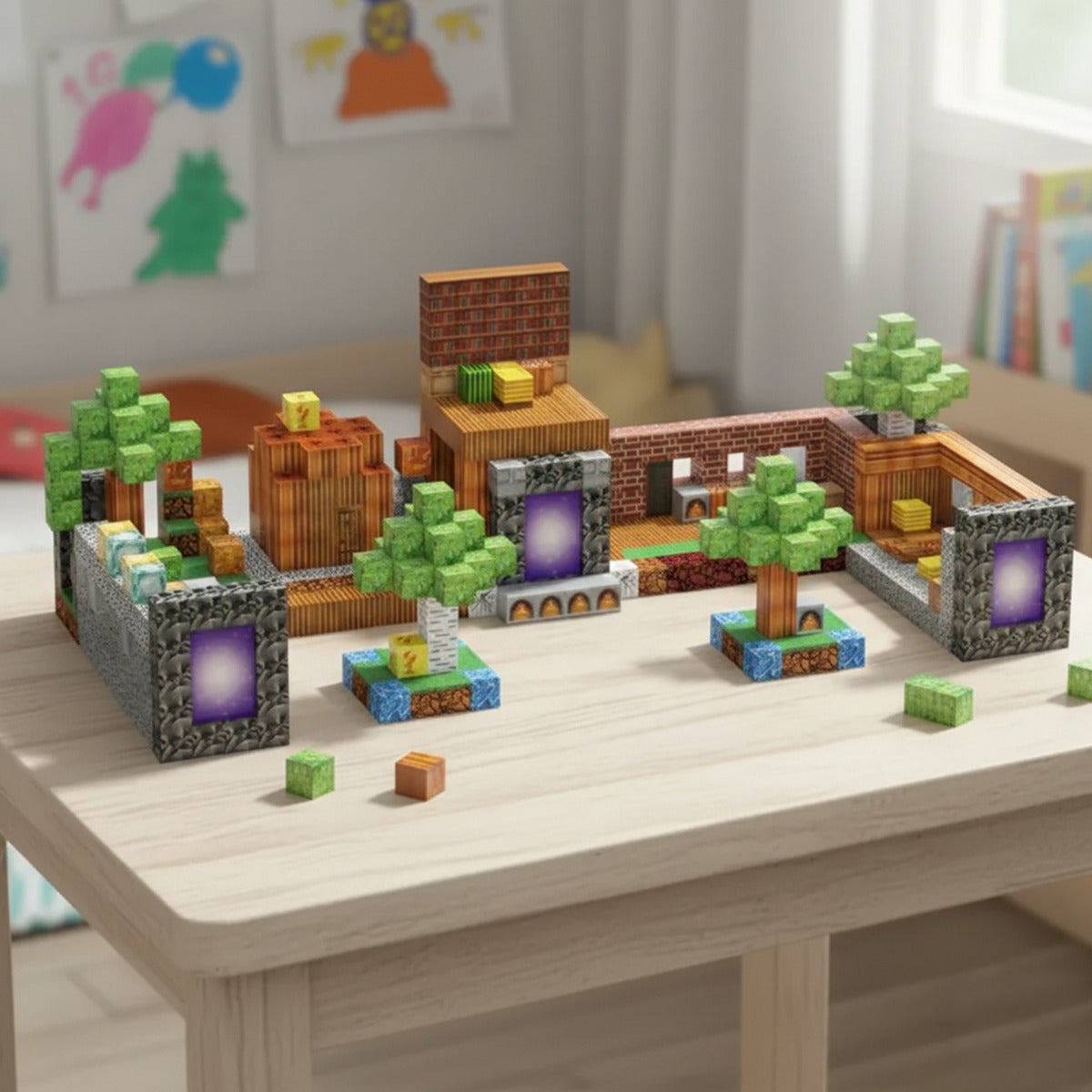 Bloques Magnéticos Tipo Minecraft 204 Pcs Mundo Portales 204 Bosque