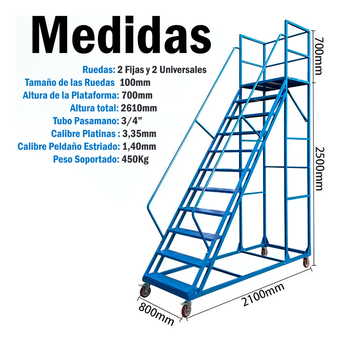 Escalera Industrial Tipo Avión De 10 Peldaños Con Plataforma De  2,5m 550kg