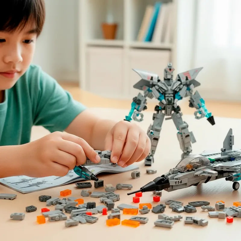 Juguete De Bloques Armable Avion Caza Modelo Robot 532 Piezas Didactico 2 en 1