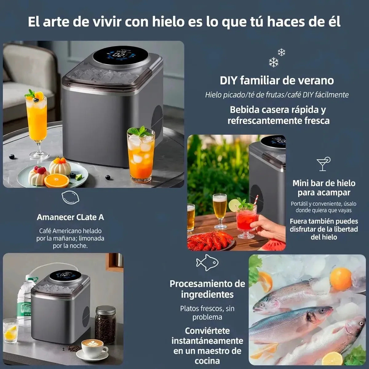 Maquina De Hielo Fabricador de cubo 16kg/24hr 120w Con Pantalla Tactil