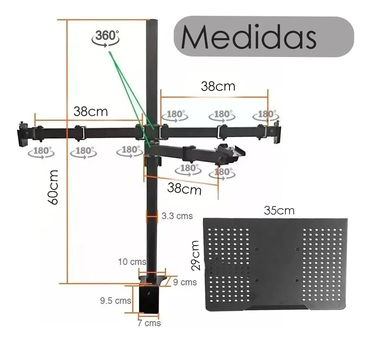 Soporte Escritorio Monitor Notebook Triple 10 a 32 Pulgadas Con Brazo