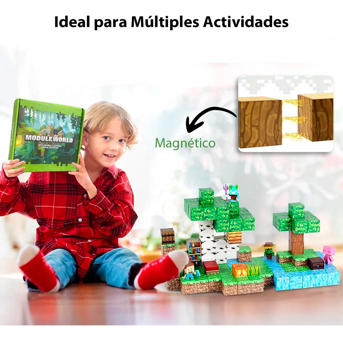 Bloques Imantados Cubos 128pcs 4 Muñecos Construccion Bosque
