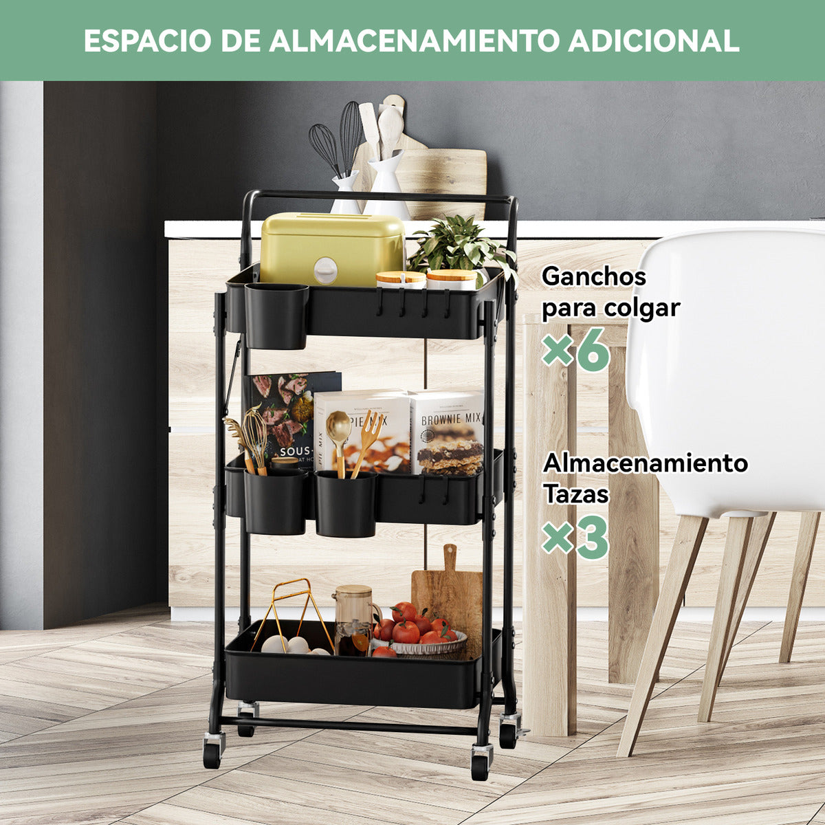 Carro Plegable Carrito Organizador Estante Con Rueda Multiuso