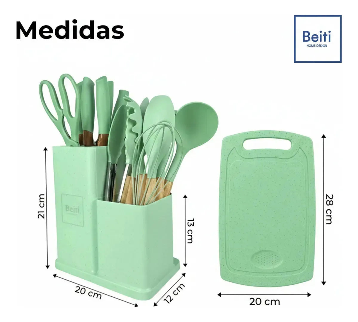 Set 19 Utensilios De Cocina Antiadherente Silicona Madera