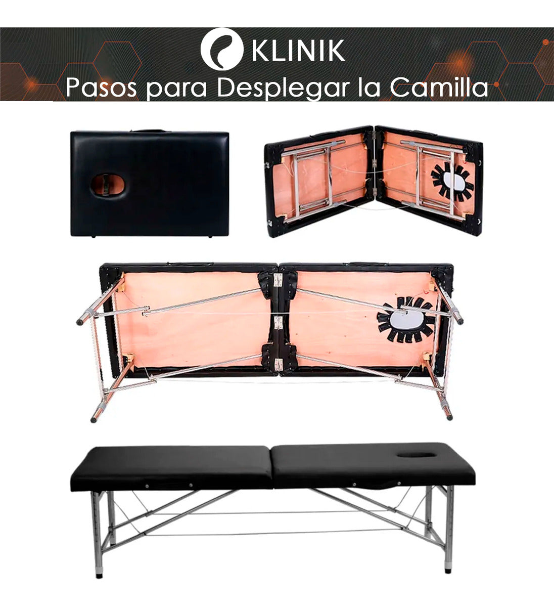 Camilla Cama Masajes Klinik 200kg Aluminio Plegable Acolchada Negro